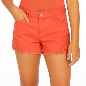 Old‎ Navy Mini Short Girls 10 Regular Coral  Lace Crochet Frayed Boho NEW Beachy